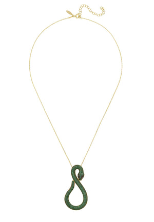 Asp Snake Pendant Necklace Gold Emerald