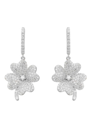 Lucky Clover Huggie Hoop Earring Silver