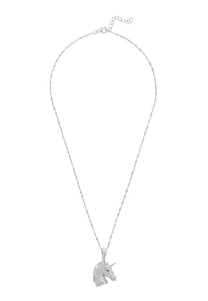 Unicorn Sparkling Pendant Necklace Silver