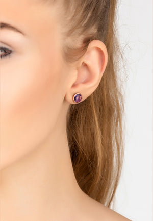 Medium Circle Stud Earrings Rosegold Amethyst
