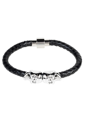 Skull Leather Bracelet Black Silver