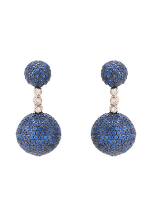 Monaco Sphere Drop Earrings Rosegold Sapphire Blue CZ