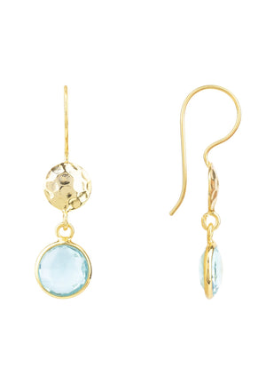 Circle & Hammer Earring Gold Blue Topaz