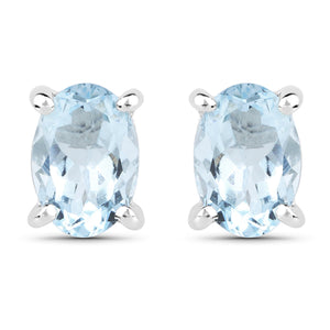 Sterling SIlver Aquamarine Oval Earrings