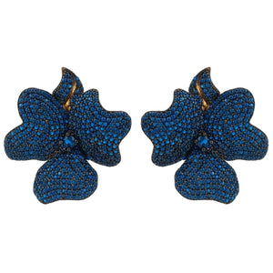 Flower Large Stud Earrings Gold Sapphire Blue