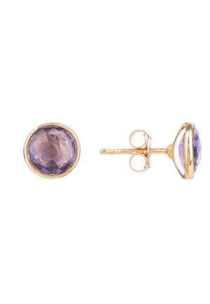 Medium Circle Stud Earrings Rosegold Amethyst
