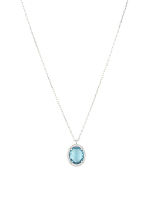 Beatrice Oval Gemstone Pendant Necklace Silver Blue Topaz Hydro