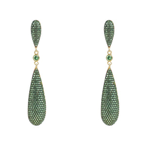 Coco Long Drop Earrings Green CZ