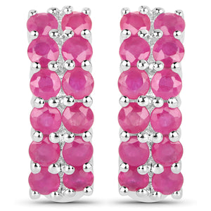 18K Gold Plated Sterling Silver Ruby Double Channel Set Hoops