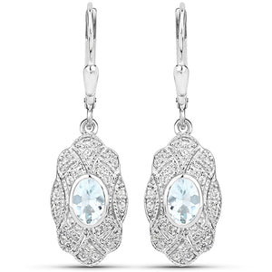 Sterling Silver Drop Art Deco Drop Aquamarine Earrings