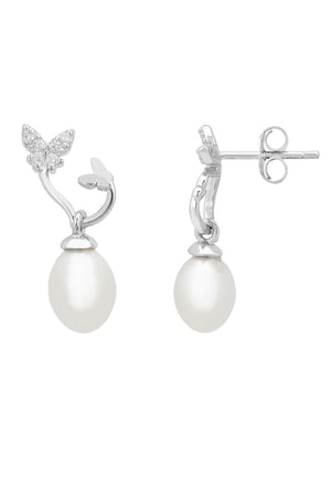 Butterflies Pearl Earring Silver