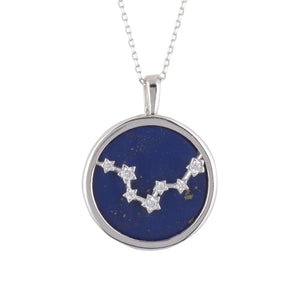 Zodiac Lapis Lazuli Gemstone Star Constellation Pendant Necklace Silver Pisces