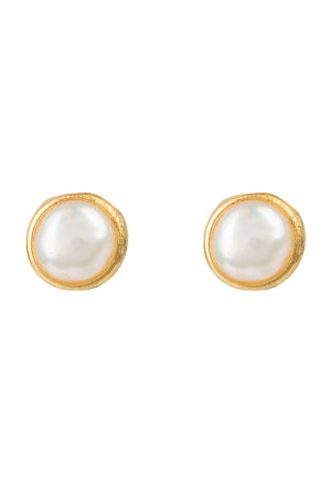 Petite Stud Earring Gold White Pearl