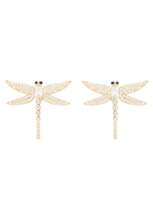 Dragon Fly Large Stud Earrings Gold