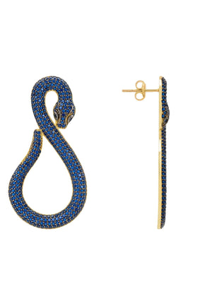 Asp Snake Drop Earrings Gold Sapphire