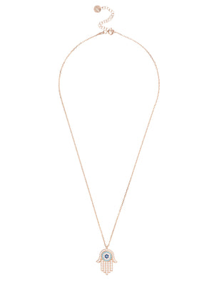 Hamsa Hand With Evil Eye Pendant Necklace Rosegold