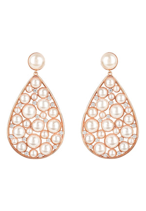 Pearl Elizabeth Statement Teardrop Earrings Rosegold