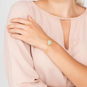 Beatrice Oval Gemstone Bracelet Gold Aqua Chalcedony