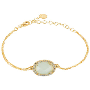 Beatrice Oval Gemstone Bracelet Gold Aqua Chalcedony