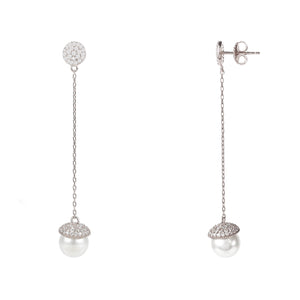 Pearl Long Drop Earrings Silver