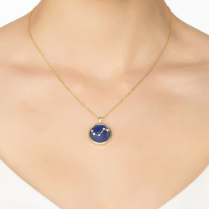 Zodiac Lapis Lazuli Gemstone Star Constellation Pendant Necklace Gold Aries