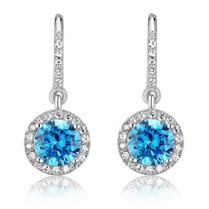 1.5 Carat Created Blue Topaz 925 Sterling Silver Dangle Earrings MXFE8027