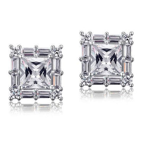 2 Carat Princess Cut Created Zirconia 925 Sterling Silver Stud Earrings Vintage Style MXFE8035