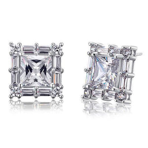 2 Carat Princess Cut Created Zirconia 925 Sterling Silver Stud Earrings Vintage Style MXFE8035