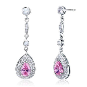 1.5 Carat Pear Cut Pink Created Sapphire 925 Sterling Silver Dangle Earrings MXFE8057
