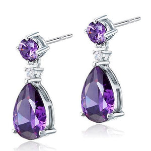 3 Carat Pear Cut Created Purple Sapphire 925 Sterling Silver Dangle Earrings MXFE8059