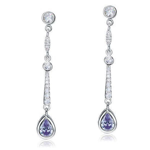 Purple Created Sapphire 925 Sterling Silver Dangle Earrings MXFE8063
