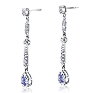 Purple Created Sapphire 925 Sterling Silver Dangle Earrings MXFE8063