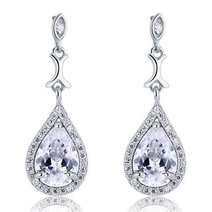 Pear Cut Created Zirconia Vintage Dangle 925 Sterling Silver Earrings MXFE8076