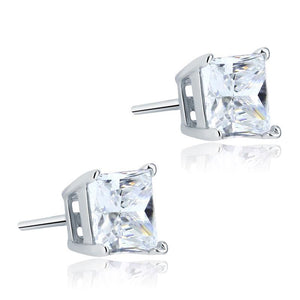 925 Sterling Silver Stud Earrings 1 Carat Princess Cut Created Zirconia MXFE8077