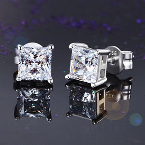 925 Sterling Silver Stud Earrings 1 Carat Princess Cut Created Zirconia MXFE8077