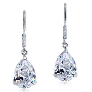4 Carat Pear Cut Created Zirconia Bridal Dangle Drop 925 Sterling Silver Earrings MXFE8089