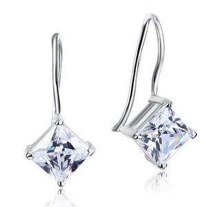 1.5 Carat Princess Cut Created Zirconia Dangle Drop 925 Sterling Silver Earrings MXFE8100