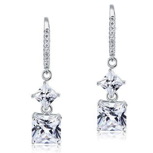2 Carat Princess Cut Created Zirconia Dangle Drop 925 Sterling Silver Earrings MXFE8101