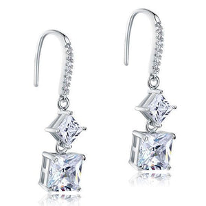2 Carat Princess Cut Created Zirconia Dangle Drop 925 Sterling Silver Earrings MXFE8101