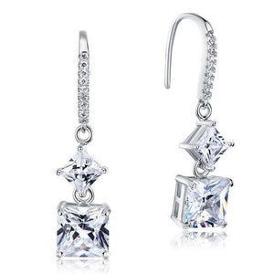 2 Carat Princess Cut Created Zirconia Dangle Drop 925 Sterling Silver Earrings MXFE8101