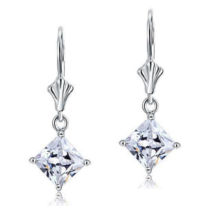 1.5 Carat Princess Cut Created Zirconia Dangle Drop 925 Sterling Silver Earrings MXFE8103