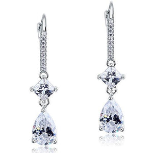 2 Carat Princess Cut Created Zirconia Dangle Drop 925 Sterling Silver Earrings MXFE8104