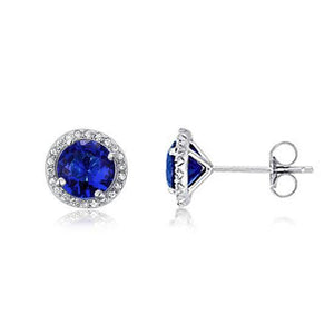 Navy Blue Created Sapphire Stud Earrings 925 Sterling Silver Jewelry MXFE8109