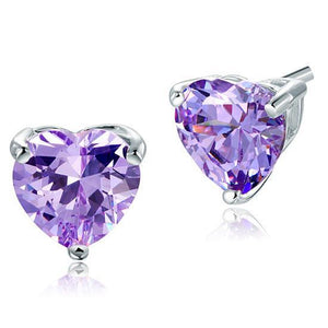 Bridal 2 Carat Heart Cut Purple Stud 925 Sterling Silver Earrings Jewelry MXFE8121