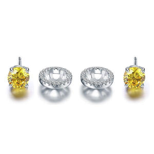 2.5 Carat Round Fancy Yellow Halo (Removable) Stud 925 Sterling Silver Earrings MXFE8127