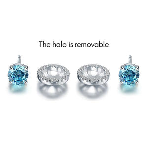 2.5 Carat Round Blue Halo (Removable) Stud 925 Sterling Silver Earrings Jewelry MXFE8128
