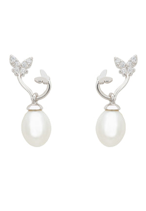 Butterflies Pearl Earring Silver