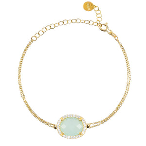 Beatrice Oval Gemstone Bracelet Gold Aqua Chalcedony