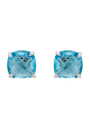 Empress Gemstone Stud Earrings Silver Blue Topaz