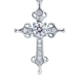 925 Sterling Silver Cross Pendant Necklace Round Cut Created Zirconia Jewelry MXFN8027